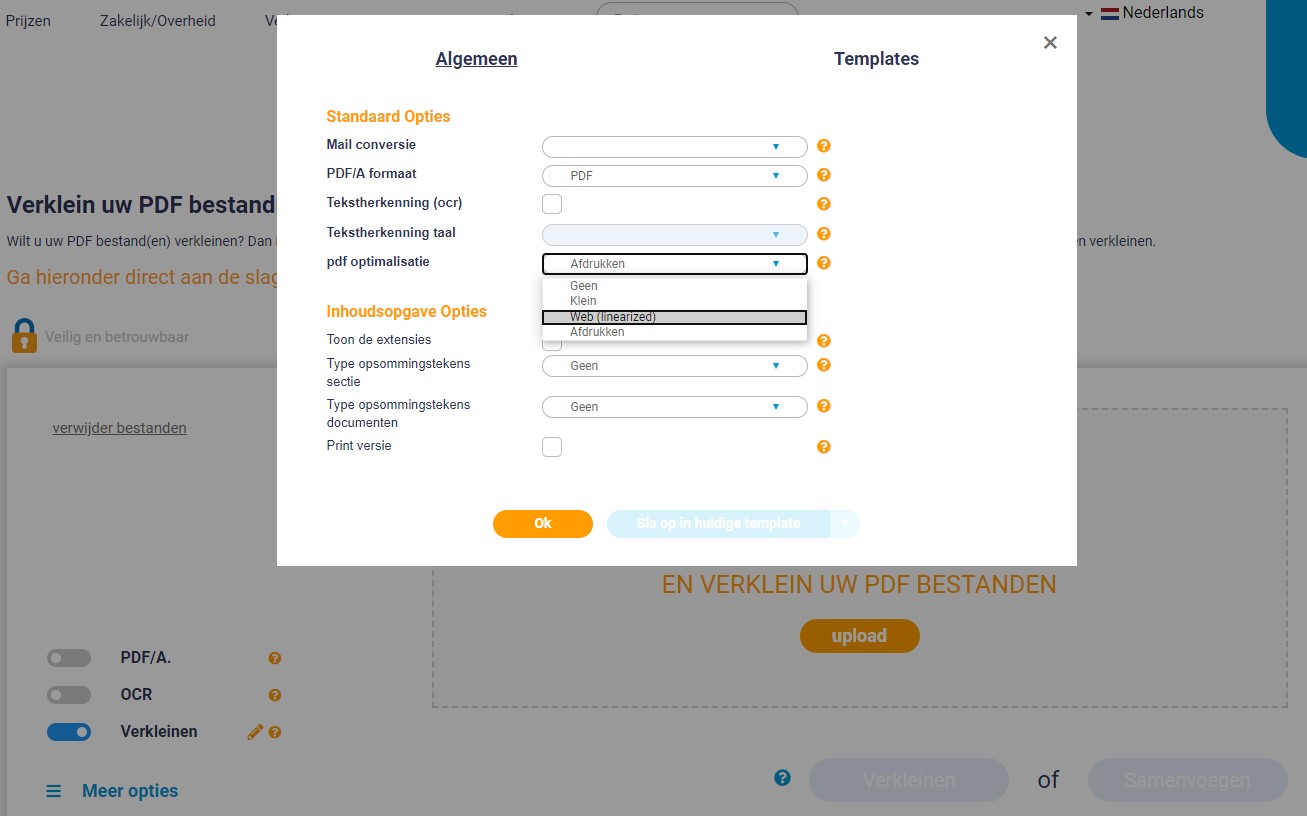 Optimaliseer PDF settings