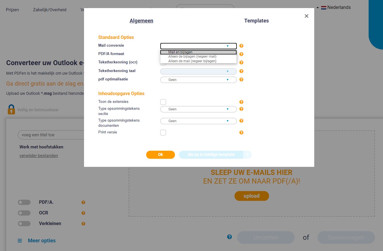 Mail conversie opties