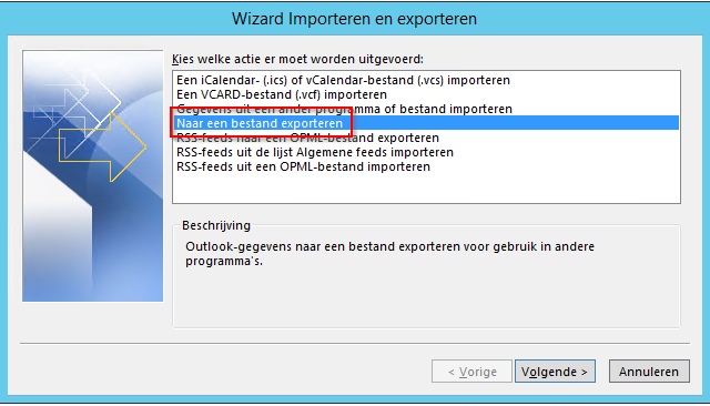 Naar een bestand exporteren via Outlook PST