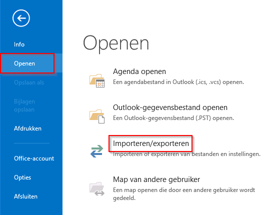 Importeren en exporteren in outlook