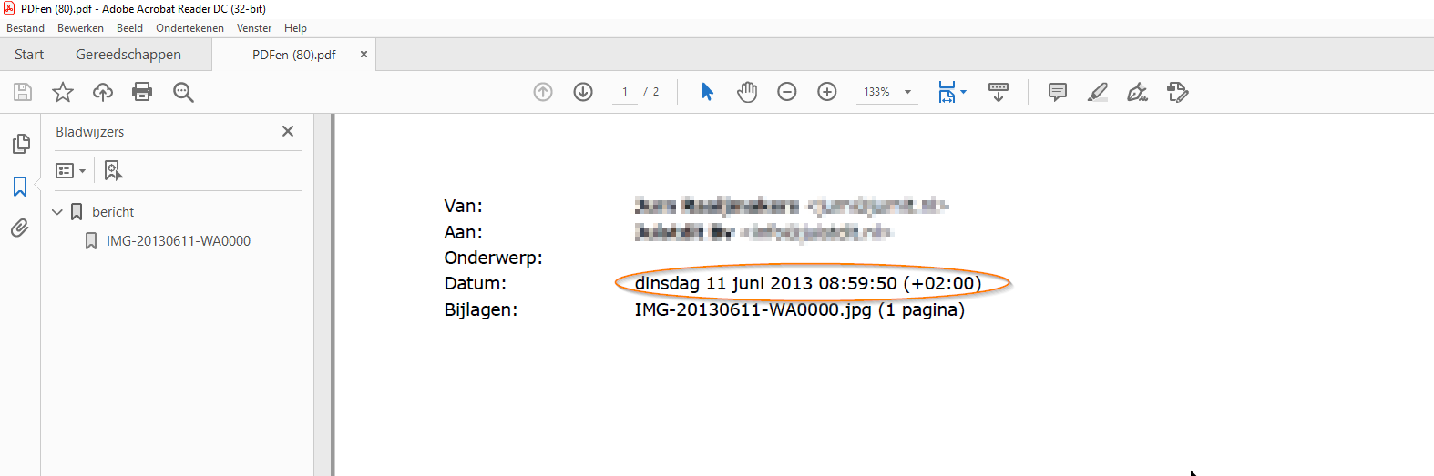 Datumformaat in PDF na eml of msg (e-mail) conversie