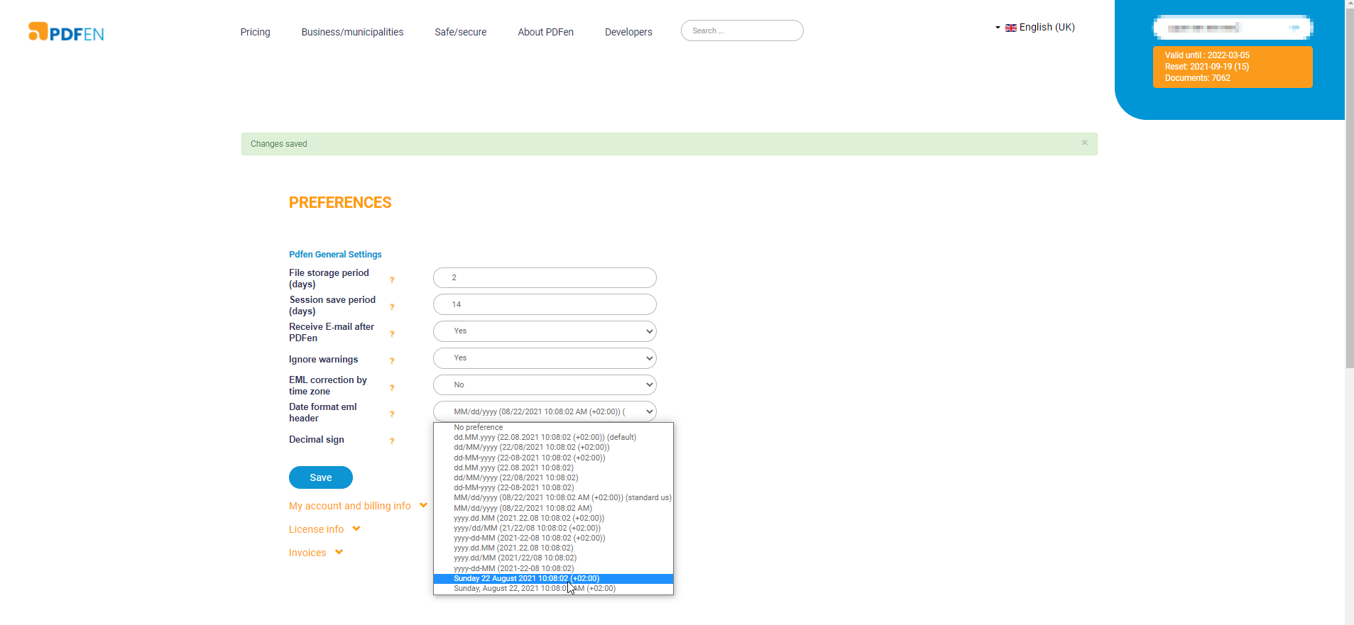 Set dateformat in my preferences