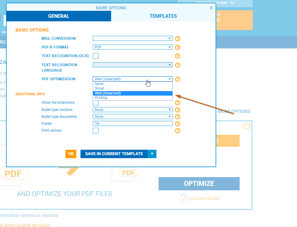 Optimize PDF settings